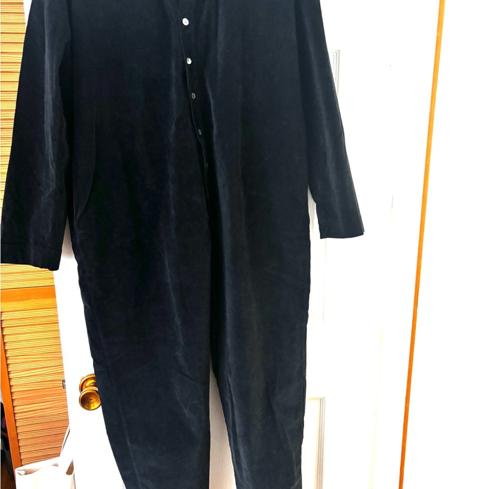 NWT Italian Navy Velvet Button-Up Jumpsuit